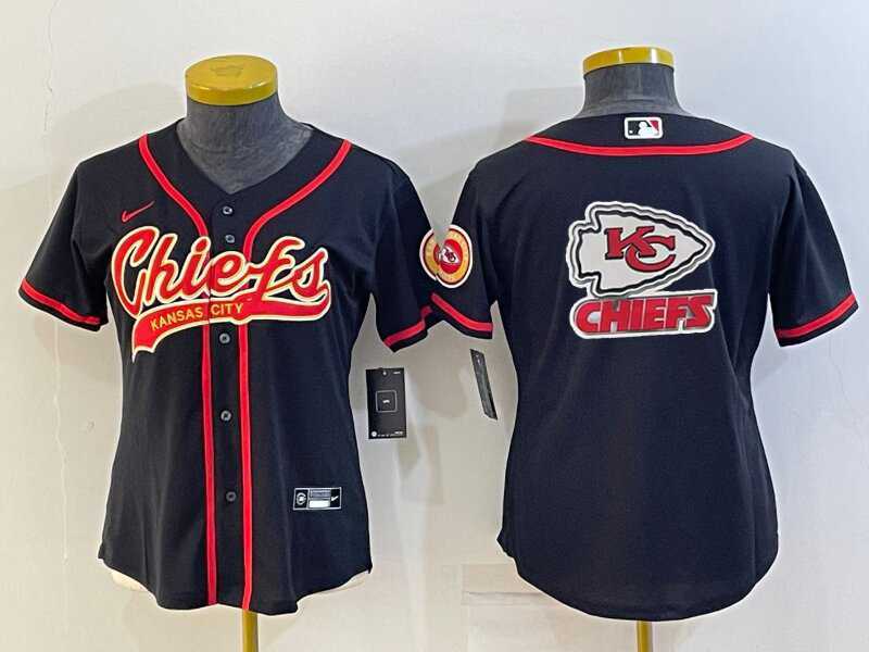 Womens Kansas City Chiefs Black Team Big Logo With Patch Cool Base Stitched Baseball Jersey->women nfl jersey->Women Jersey